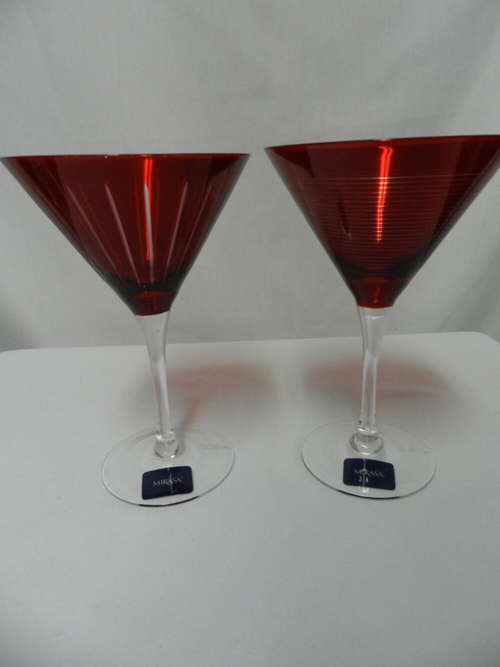 Mikasa Cheers Martini Glass Set 2 Pair Red etched NWT NEW